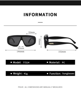 Occhiali da sole a scudo intero alla moda per uomo e donna, cornice nera oversize fantastica