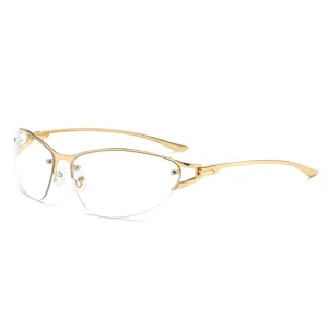 Gafas de moda de metal dorado, montura óptica vintage y2k sin borde para estilo moderno.
