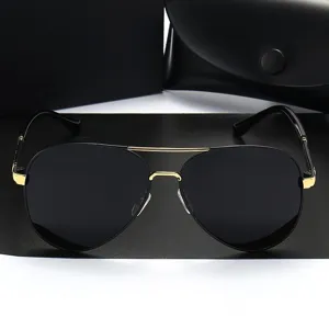 Klassische Piloten-Sonnenbrille mit Doppelsteg und schwarzen polarisierten Gläsern Herren.