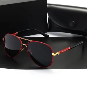 Herren Damen Piloten Polarisiert Sonnenbrille Rote Metallrahmen UV Schutz Sonnenbrille