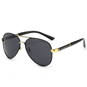Klassische Piloten-Sonnenbrille mit goldenem Doppelsteg und schwarzen polarisierten Gläsern.