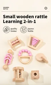 Wooden baby rattle set infant grasping teething toys early educational beech wood toys