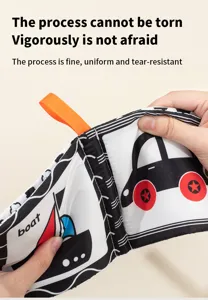 Black and white contrast baby cloth book with tear resistant design for early education.