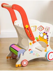 Wooden baby walker infant push toy multi-functional educational trolley for toddlers