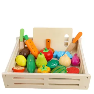 Wooden Kids Pretend Play Kitchen Food Cutting Toys Set Magnetic Vegetable Fruit Bread Educational Toys For Boys And Girls