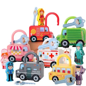 Jouet de Serrure de Correspondance de Clé d'Éducation Précoce Montessori Jouet de Voiture Éducatif en Bois Entraînement de Motricité Fine pour Enfants