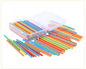 Detailed view of colorful wooden counting sticks in a transparent box, ideal for kids math education.