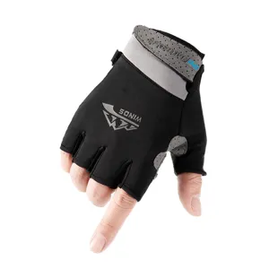 Men half finger cycling gloves summer outdoor sports breathable anti-UV black ice silk gloves