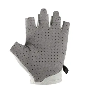 Grey ice silk cycling gloves detail, breathable mesh design, summer outdoor sun protection