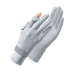 Summer sun protection gloves ice silk breathable UV proof two finger open non-slip driving