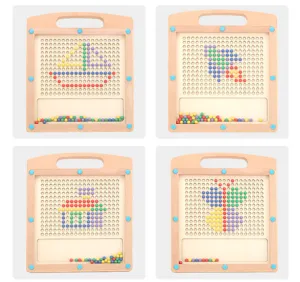 Wooden magnetic bead drawing board for kids, early educational puzzle toy and pen control training.