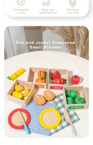 Wooden fruit cutting toy set for kids color sorting educational simulation pretend play