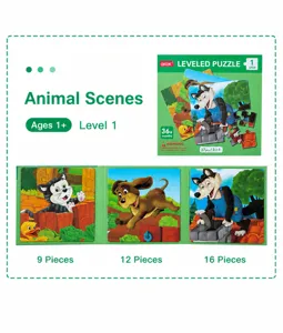 Kids leveled 3-in-1 puzzle set, early educational animal jigsaw for toddlers learning development.