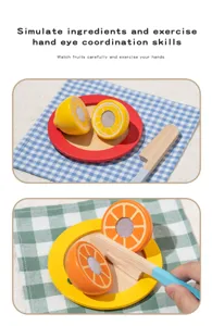 Wooden kitchen cutting fruit toys set for kids early education Montessori simulation games.