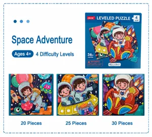 Children magnetic puzzle details showing 3-in-1 space theme set with 20 25 30 pieces.