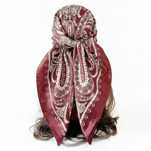 Women satin paisley square scarf vintage hair wrap stylish headscarf neckerchief shawl
