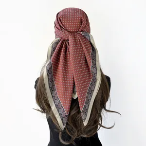 Vintage satin square scarf 90cm women headwrap retro floral hair accessory back view