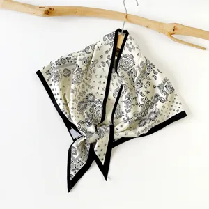 Elegantes Vintage Paisley Seidentuch schwarz weiß großes Dreieck Kopftuch für Damen