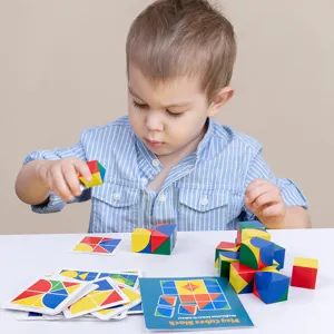 Kids wooden geometric puzzle blocks spatial thinking educational toy logic game set for boys and girls
