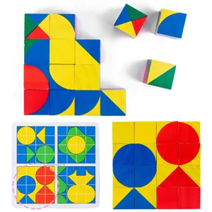Children educational wooden building blocks spatial thinking puzzle toy set with colorful patterns.