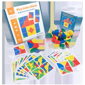 Kids spatial thinking puzzle cube toy set with challenge cards for logical training.