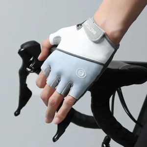 Close-up view of half-finger cycling gloves with breathable ice silk and anti-slip silicone.
