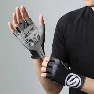 Guanti da Ciclismo Mezzo Dito da Uomo in Poliestere Traspirante Antiscivolo Ammortizzanti Guanti Sportivi per Ciclismo all'Aperto Fitness