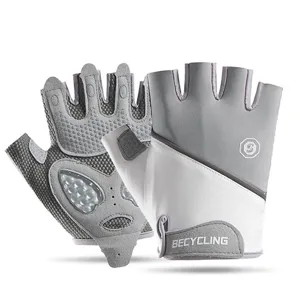 Half finger cycling gloves detail, breathable ice silk with silicone anti-slip palm pad.