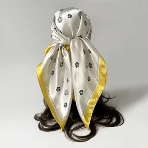 Silk square scarf women 90cm satin floral headscarf vintage hair wrap elegant neckerchief