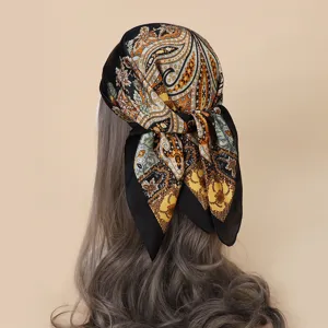 Classic paisley print silk square scarf 70cm women versatile head scarf neckerchief hair wrap.