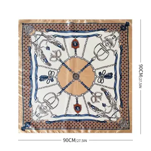 Luxury retro chain printed imitation silk square scarf 90x90cm elegant women head wrap