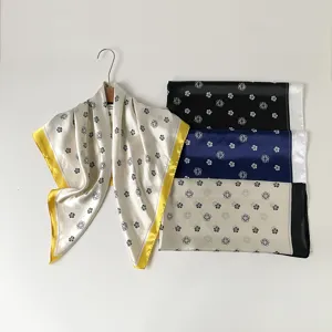 Elegant imitation silk floral square scarf, 90cm satin women headwear and chic neckerchief.