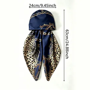 Silk satin leopard chain print head scarf women fashion hair wrap stylish hijab 63cm