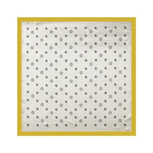 Silk square scarf featuring elegant camellia floral pattern, 90cm large satin head wrap for women.