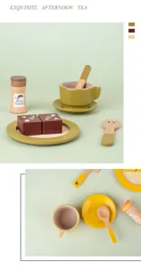 Set di giocattoli per il tea pomeridiano in legno per bambini cucina in legno stoviglie