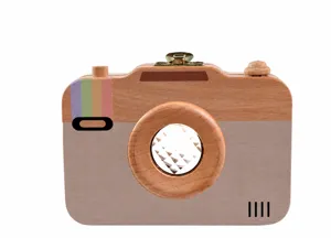 Jouet appareil photo kaléidoscope en bois, design rétro vintage, accessoire photo.