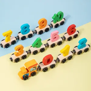 Wooden magnetic number train toy for kids early education, colorful stacking blocks.