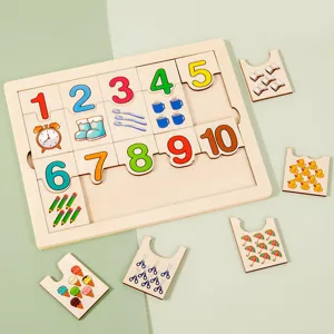Wooden Educational Number Matching Puzzle Board Kindergarten Early Math Cognitive Montessori Toy