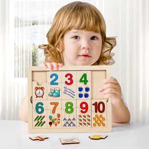 Wooden educational number puzzle toy for kids early math cognitive learning and matching.