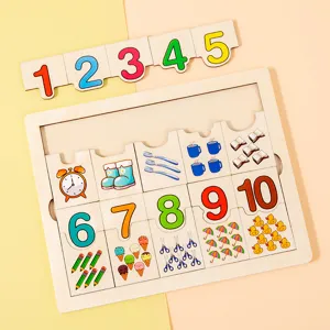 Wooden educational number puzzle toy for kids early math cognitive learning matching board