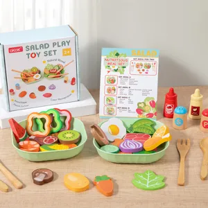 Wooden Simulation Vegetable Salad Pretend Play Kitchen Toy Children Educational Food Cooking Toy Set