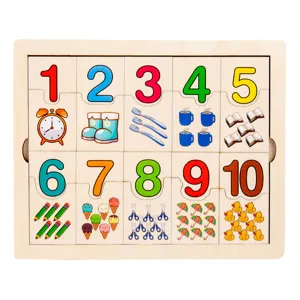 Wooden number matching puzzle board for kids early math education cognitive learning toys