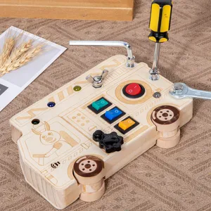 Tablero sensorial de madera juguete educativo temprano ninos, tabla de actividades con interruptores.
