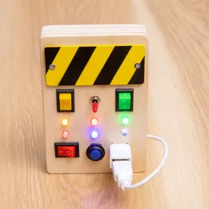 Wooden busy board sensory toy for kids, LED lights switches buttons montessori educational toy