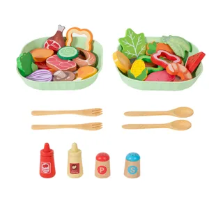 Kids wooden simulation vegetable salad kitchen toy set for pretend play and early educational fun.