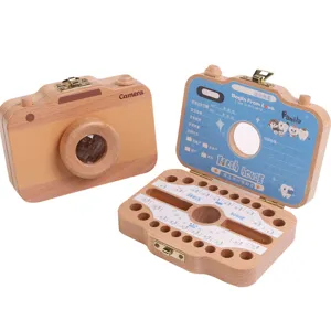 Boîte à souvenirs en bois pour dents de lait de bébé, design d'appareil photo mignon.