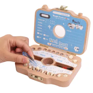 Boîte de rangement en bois pour dents de bébé design appareil photo souvenir organisateur