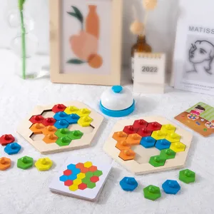 Wooden Hexagon Puzzle Educational Toy Double Player Logic Board Game Main View Set