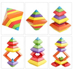 Jouet de puzzle d'intelligence de pyramide en bois blocs de construction créatifs
