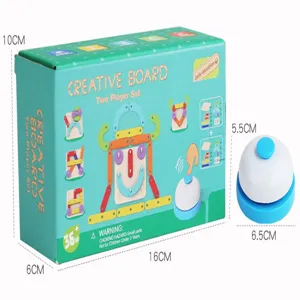 Wooden creative puzzle board educational toy set with game bell for kids early learning.